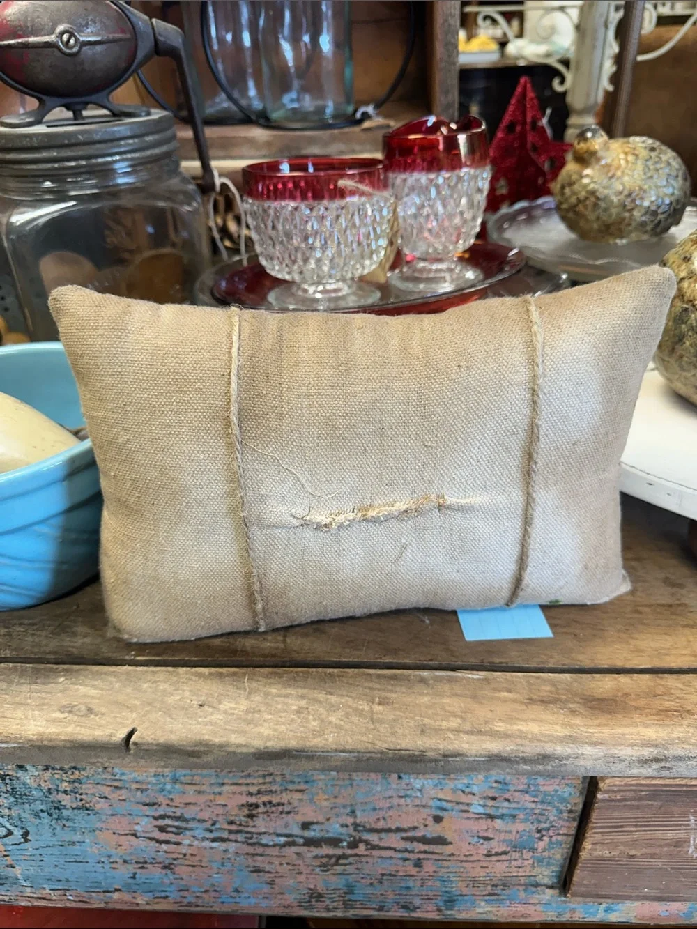 Grungy Rustic Americana Sheep Decorative Pillow - Tan